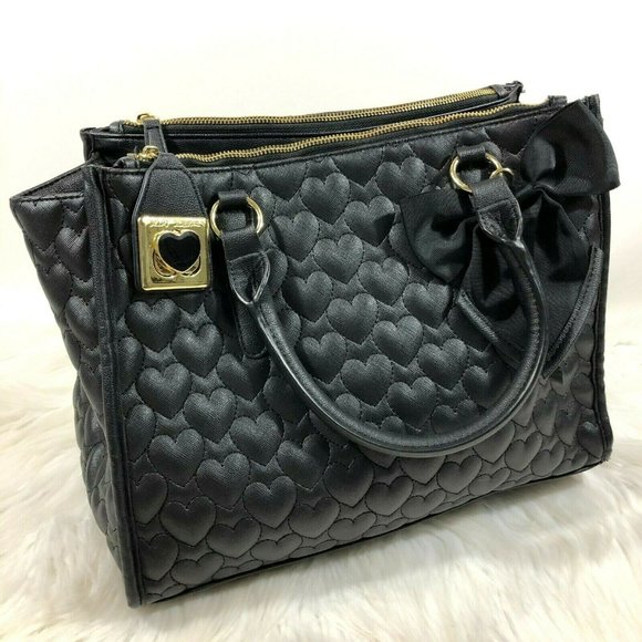 Betsey Johnson Handbags - Betsey Johnson Black Quilted Hearts Bag Purse Tote